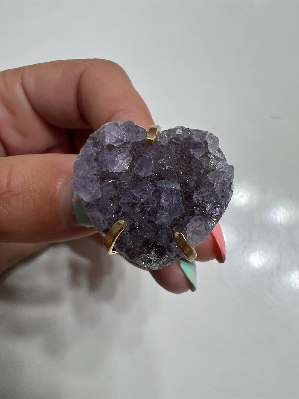 Heart-Shaped Amethyst Ring in Gold Tone Setting